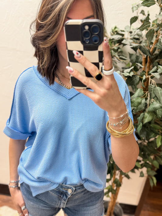 CURVY - The Roxie Corded Top - Cornflower Blue