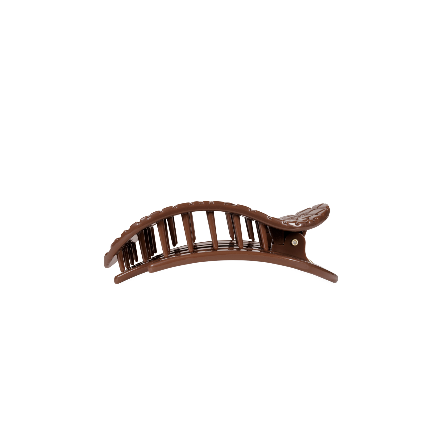TELETIES - Small Flat Round Hair Clip - Brown Crocodile