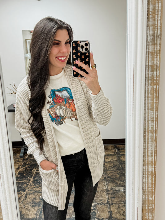 The Harrisyn Waffle Cardigan - Sand Beige