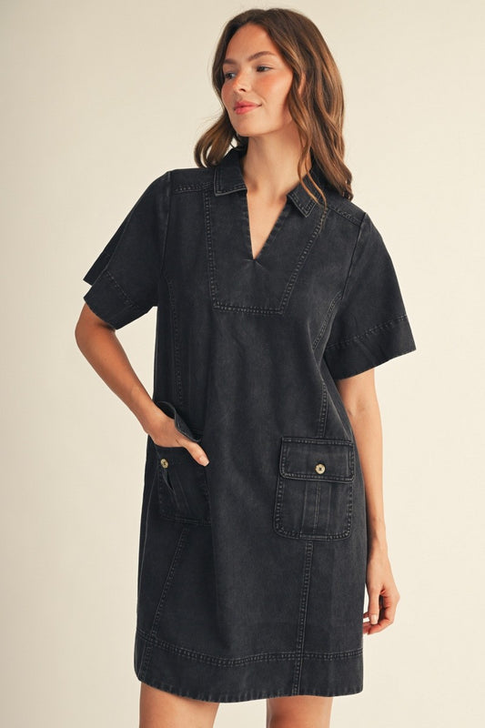 The Blake Washed Casual Shift Dress - Black