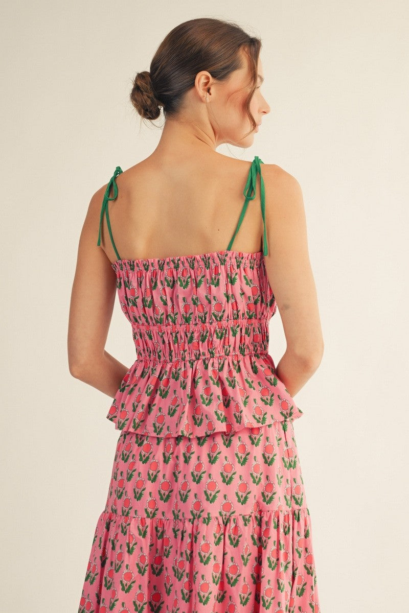The Paige Peplum Top - Pink Floral