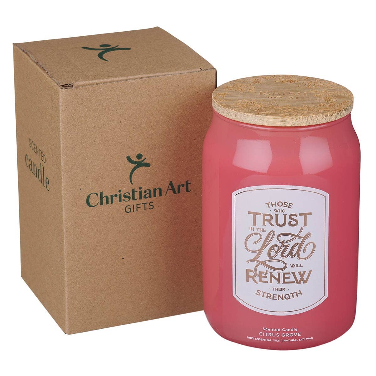 Glass Candle W/Bamboo Lid - Those Who Trust Isaiah 40:31