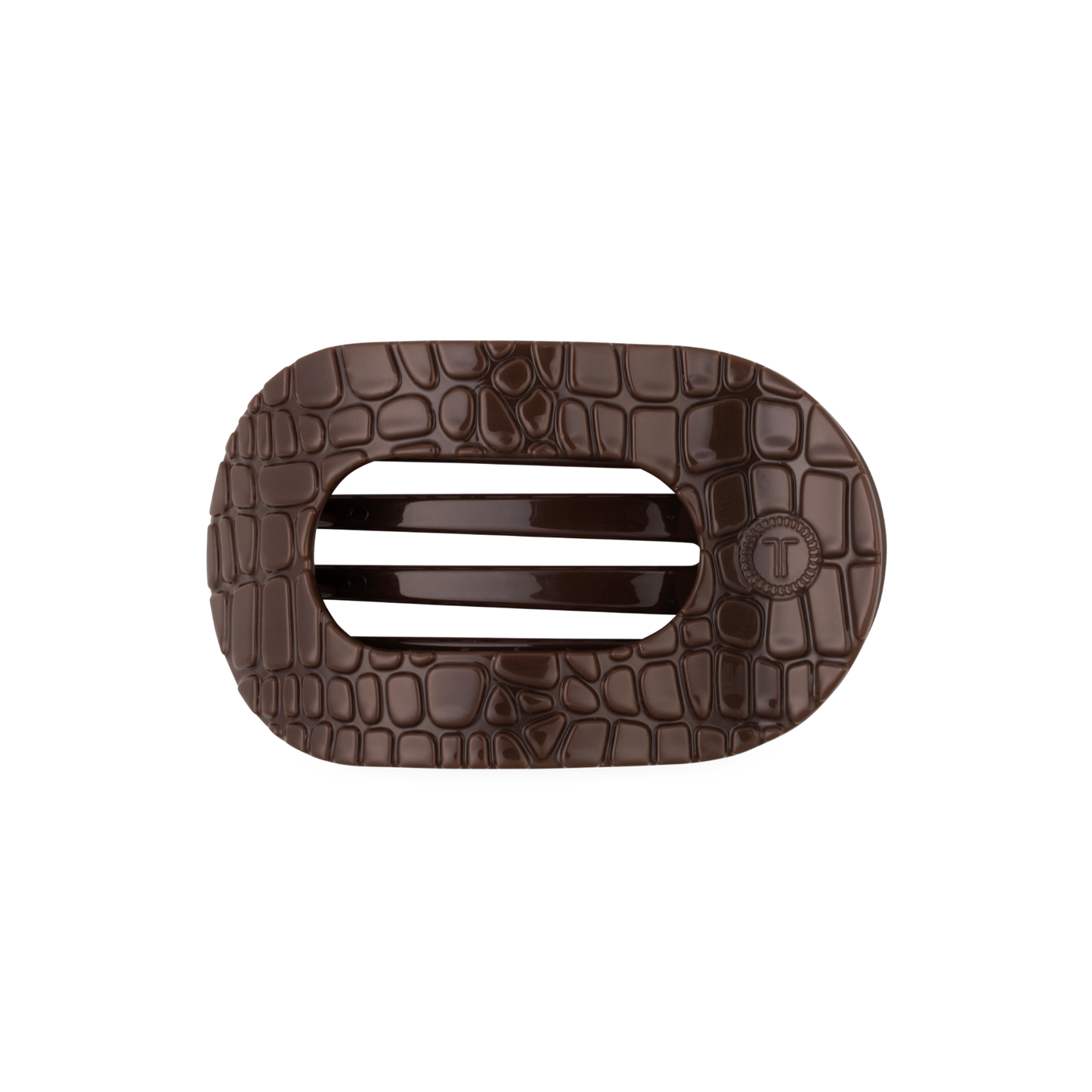 TELETIES - Medium Flat Round Hair Clip - Brown Crocodile