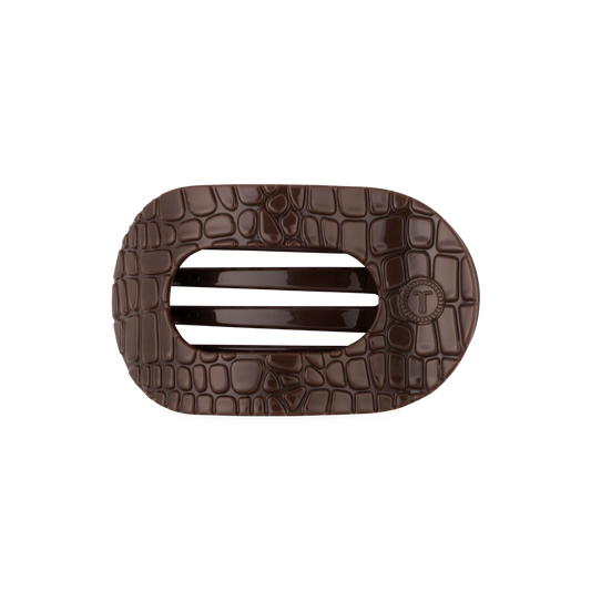 TELETIES - Medium Flat Round Hair Clip - Brown Crocodile