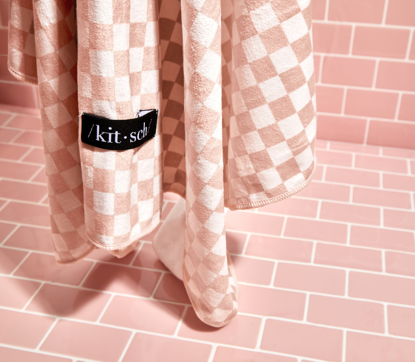 KITSCH - Extra Large Quick-Dry Hair Towel Wrap - Terracotta Checker