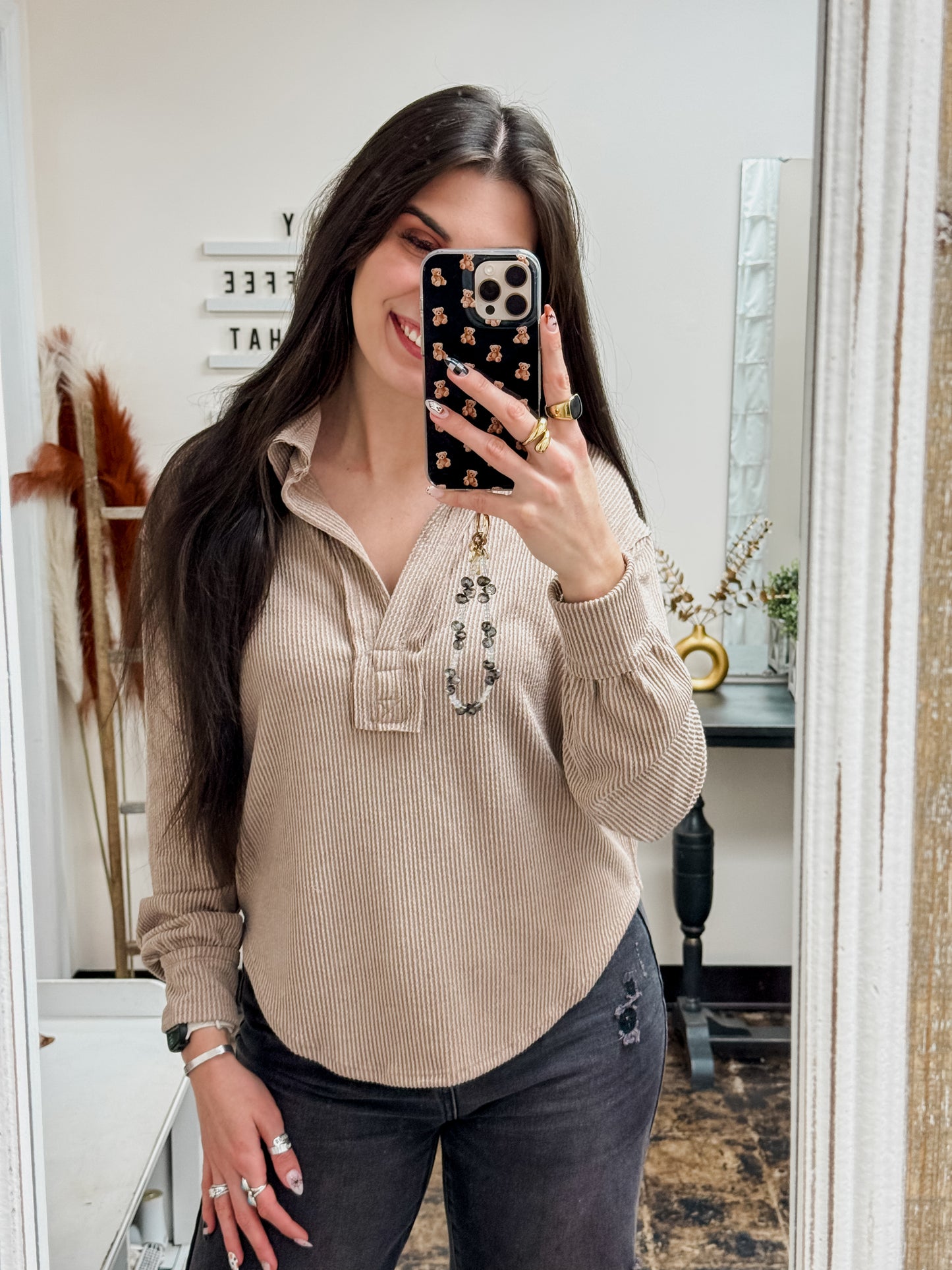 Simply Southern - Collared Knit Top - Umber - 2025