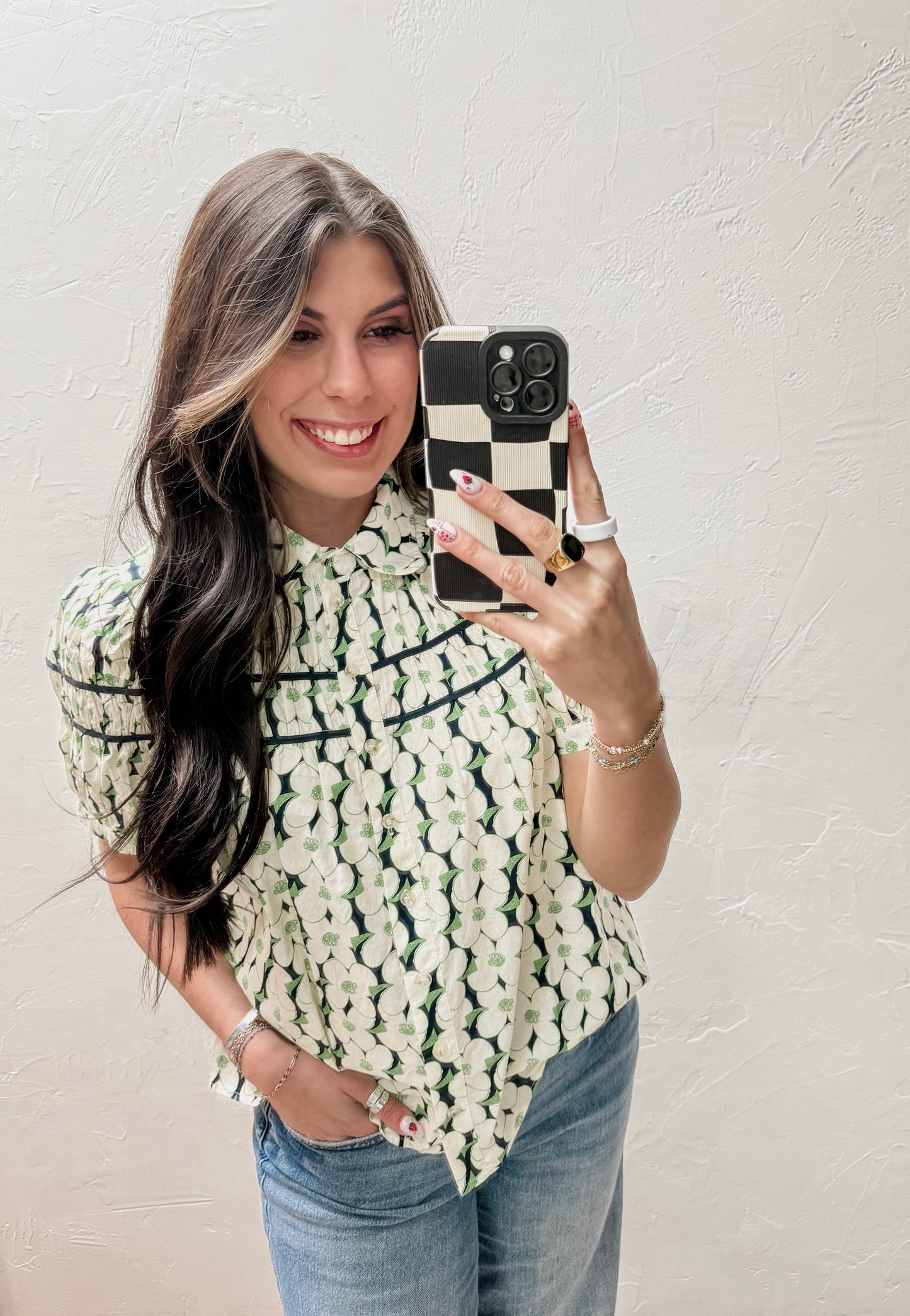 The Naomi Shirring Detail Button Down Floral Top