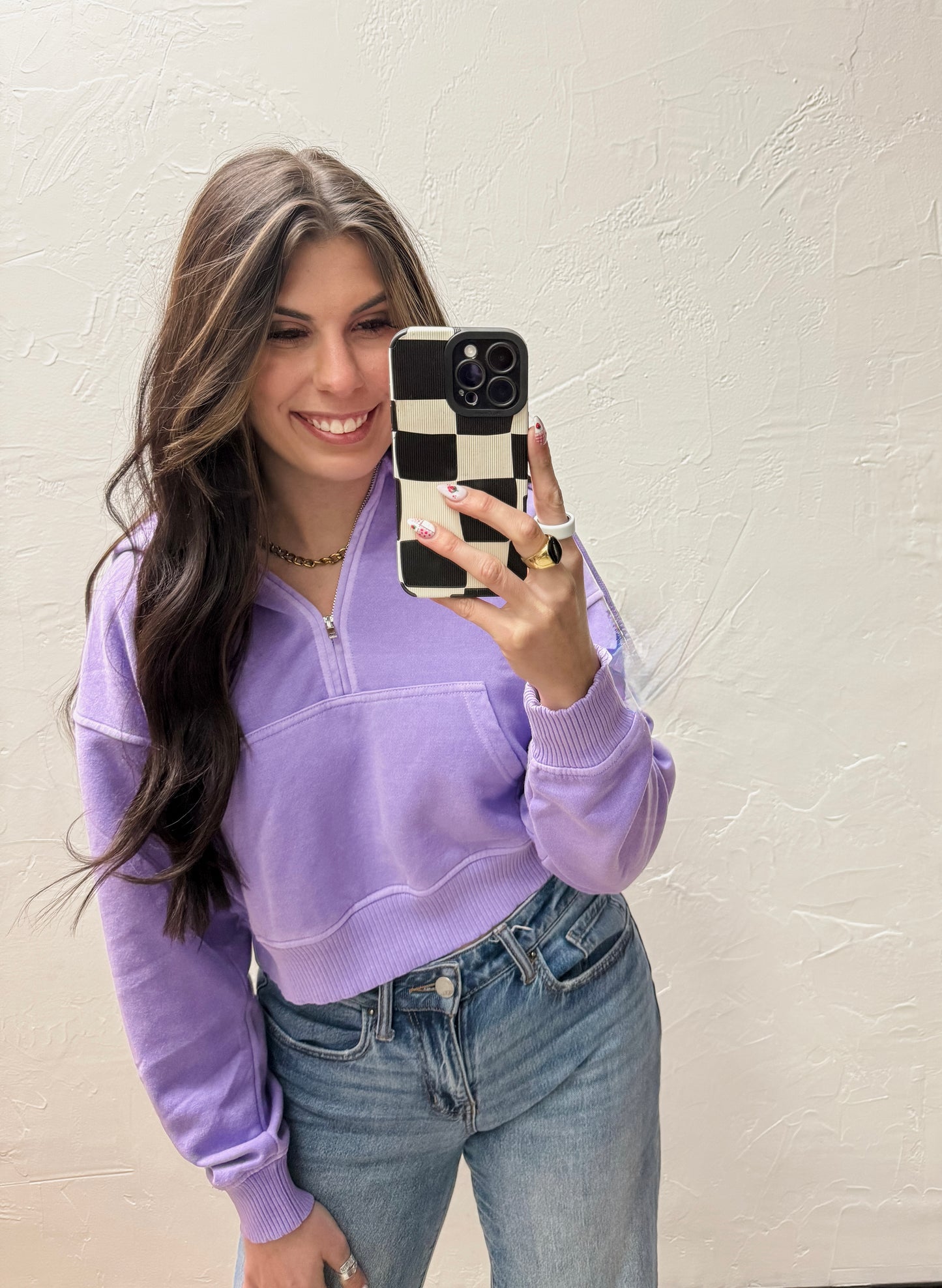 The Lilah Half Zip Kangaroo Pocket Hoodie - Lavender
