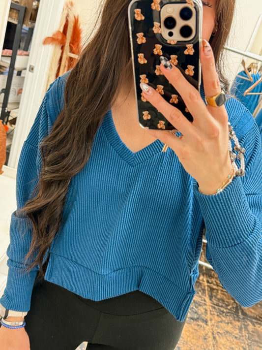 Simply Southern - Corded Knit Sweater - Dark Blue