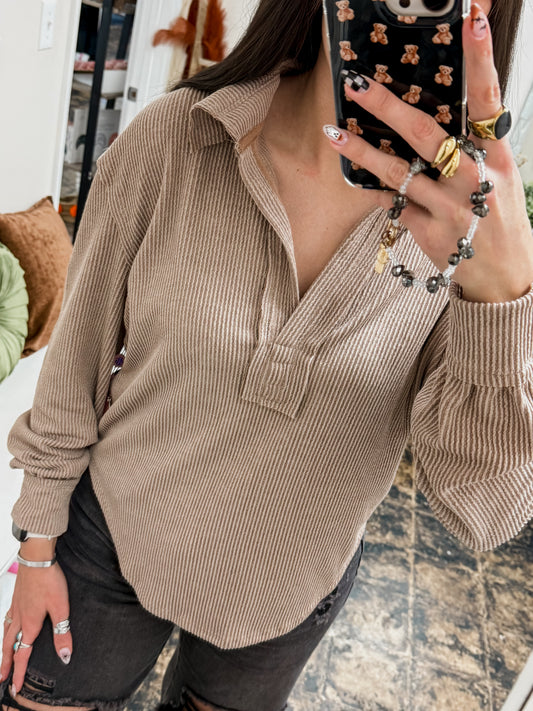 Simply Southern - Collared Knit Top - Umber - 2025