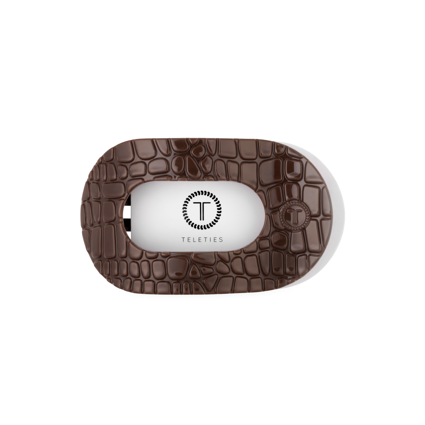 TELETIES - Medium Flat Round Hair Clip - Brown Crocodile