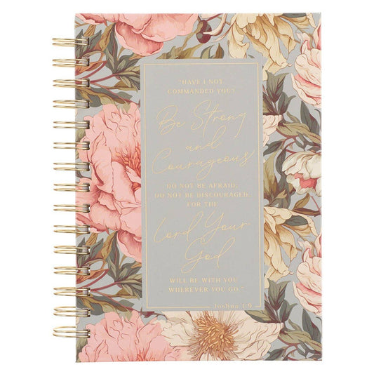 Spiral-Bound Floral Strong & Courageous Journal Joshua 1:9 on a white background