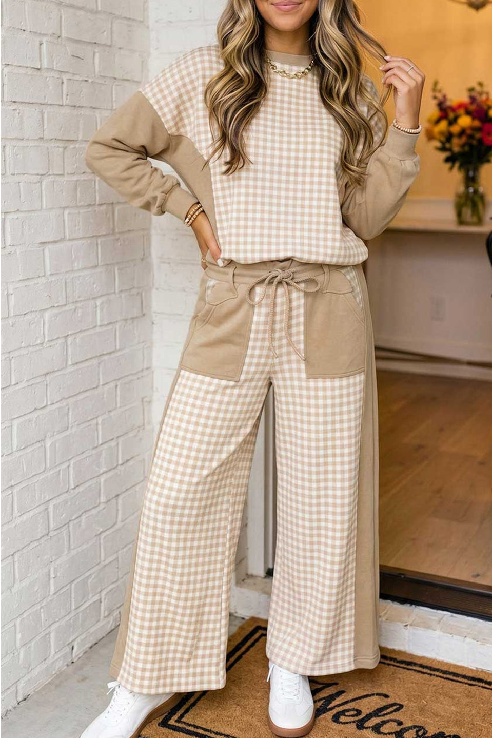 The Teeter Plaid Patchwork Wide Leg Pant Set