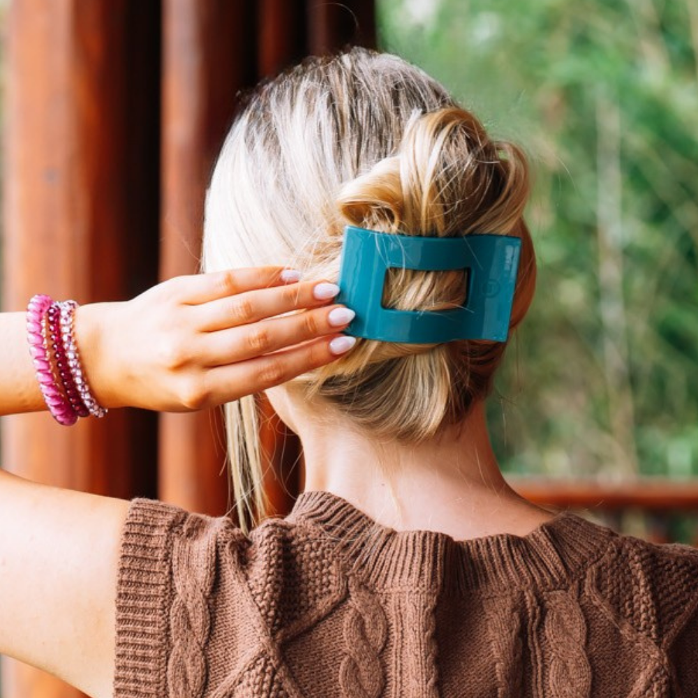 TELETIES - Medium Flat Rectangle Hair Clip - Teal With It