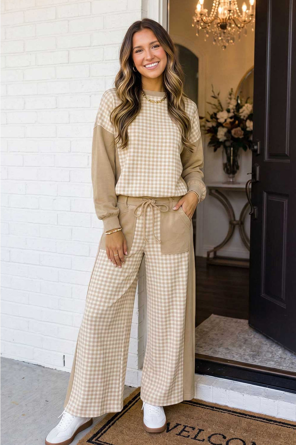 The Teeter Plaid Patchwork Wide Leg Pant Set