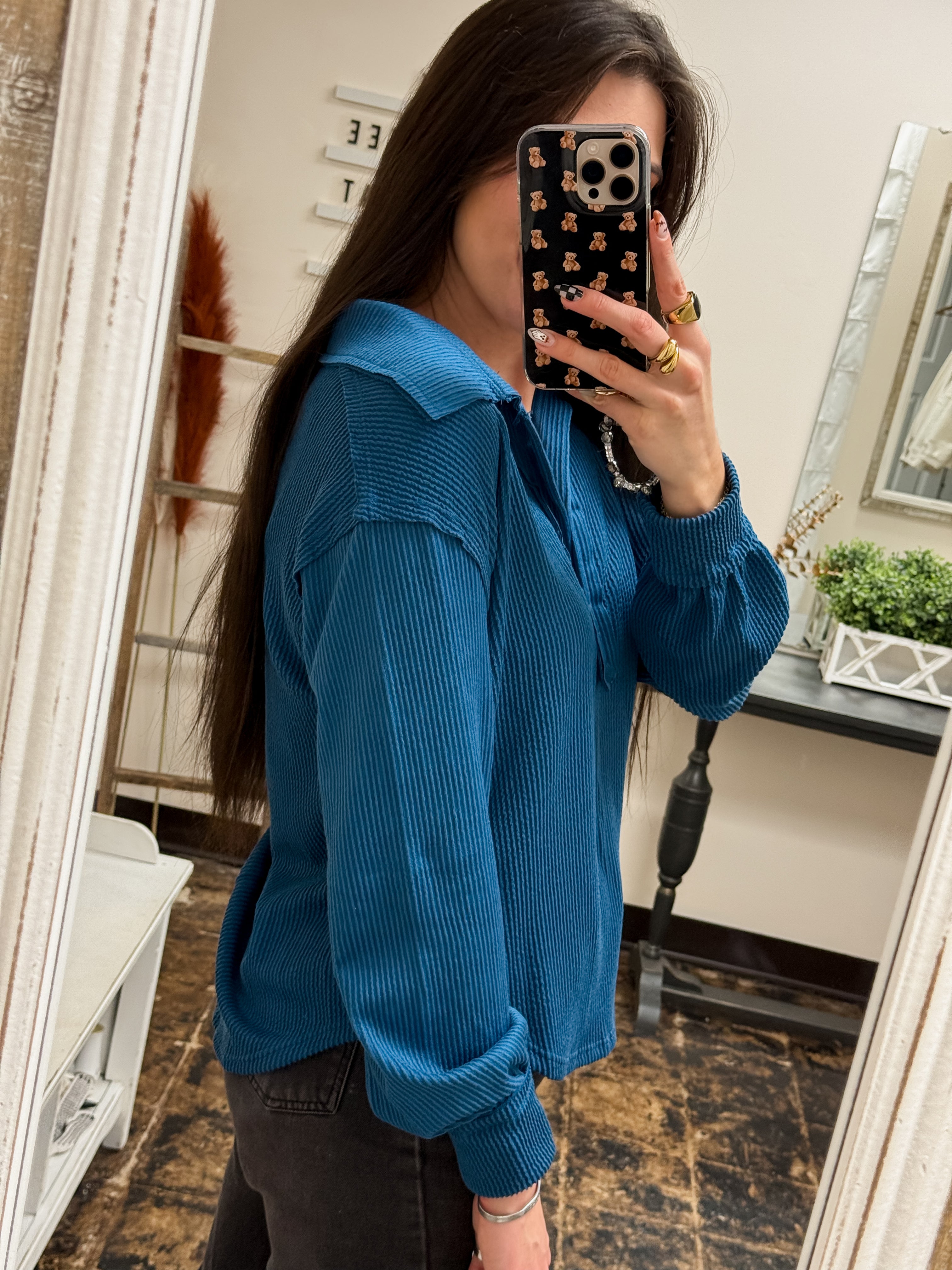 Simply Southern - Collared Knit Top - Dark Blue - 2025