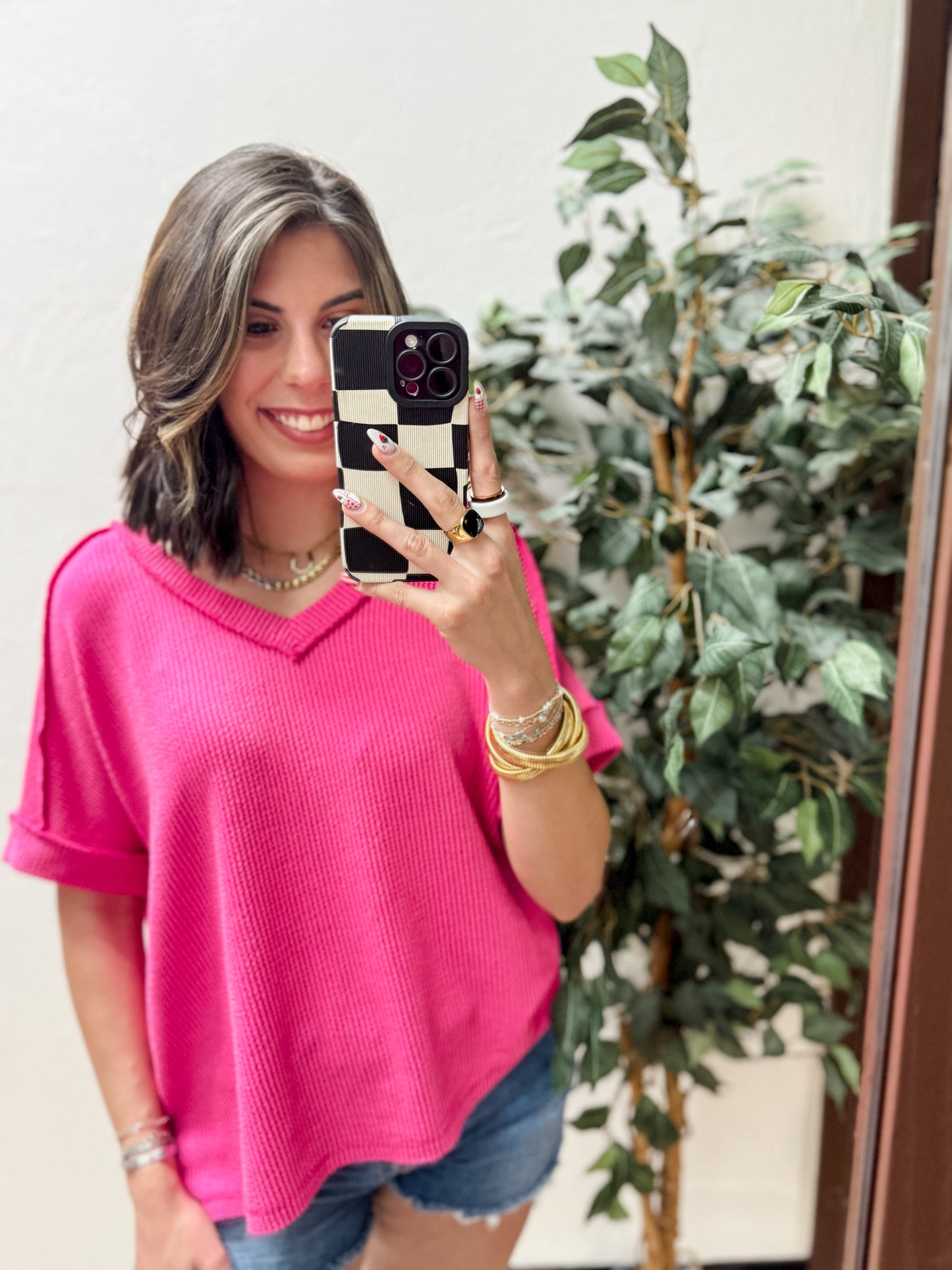 The Roxie Corded Top - Hot Pink