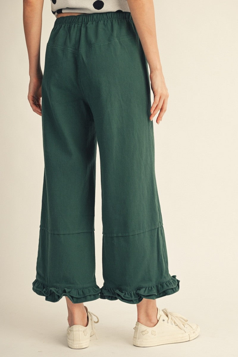 The Camden Ruffle Hem Wide Leg Casual Pants - Green
