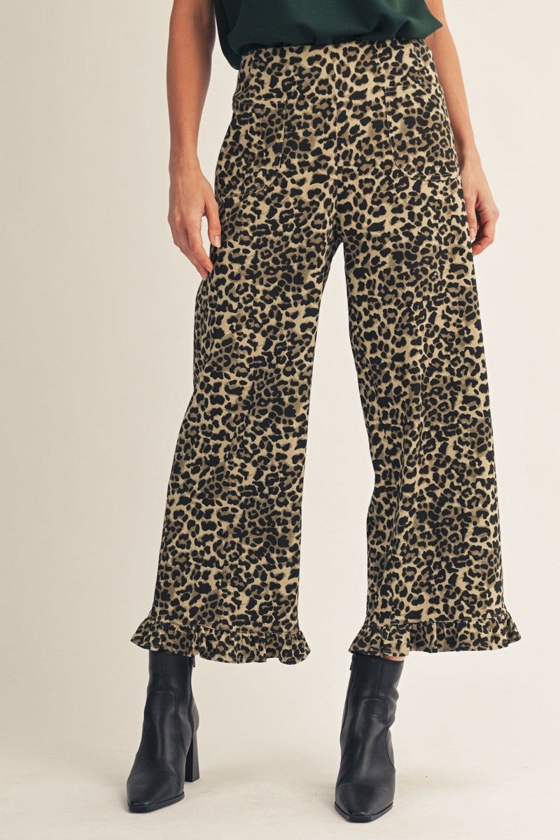 The Jenson Ruffle Hem Pants - Leopard