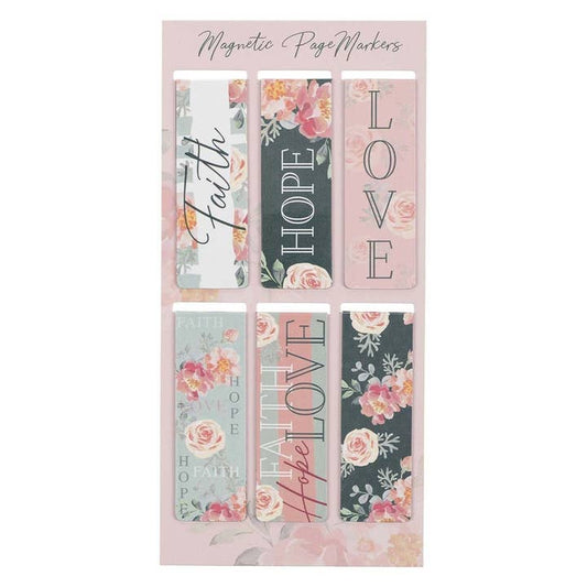 Vintage Floral Faith Hope and Love Magnetic Bookmark Set - 1 Corin. 13:13
