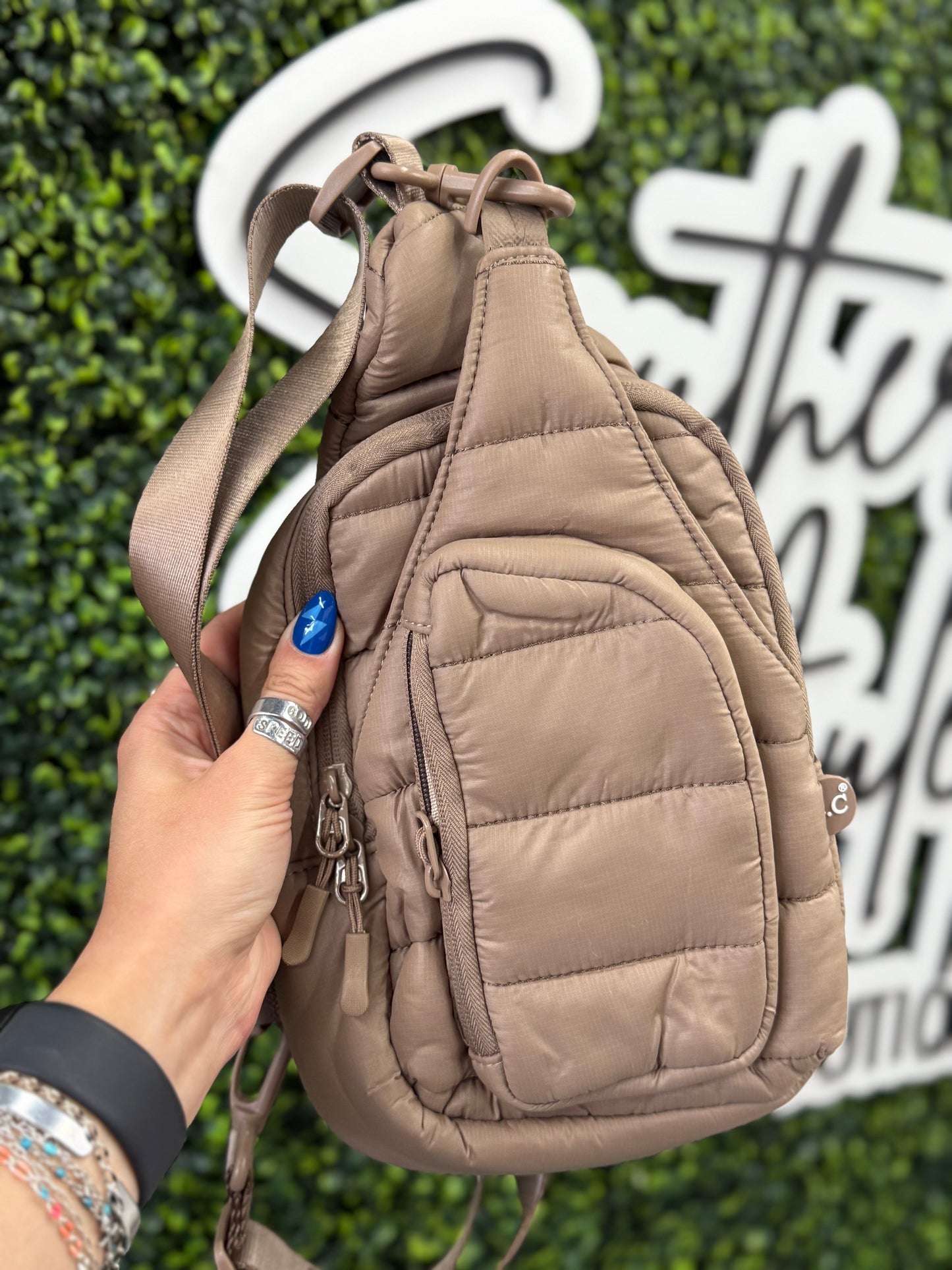 The Mindy C.C. Puff Sling Bag - Taupe