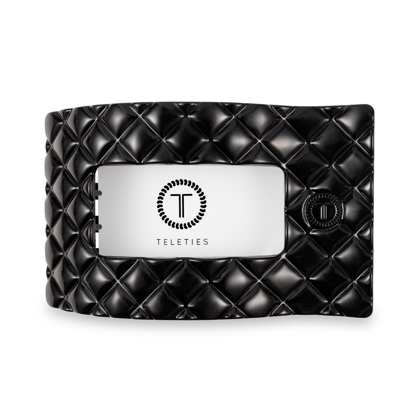 TELETIES - Large Flat Rectangle Hair Clip - Jet Black Quilted
