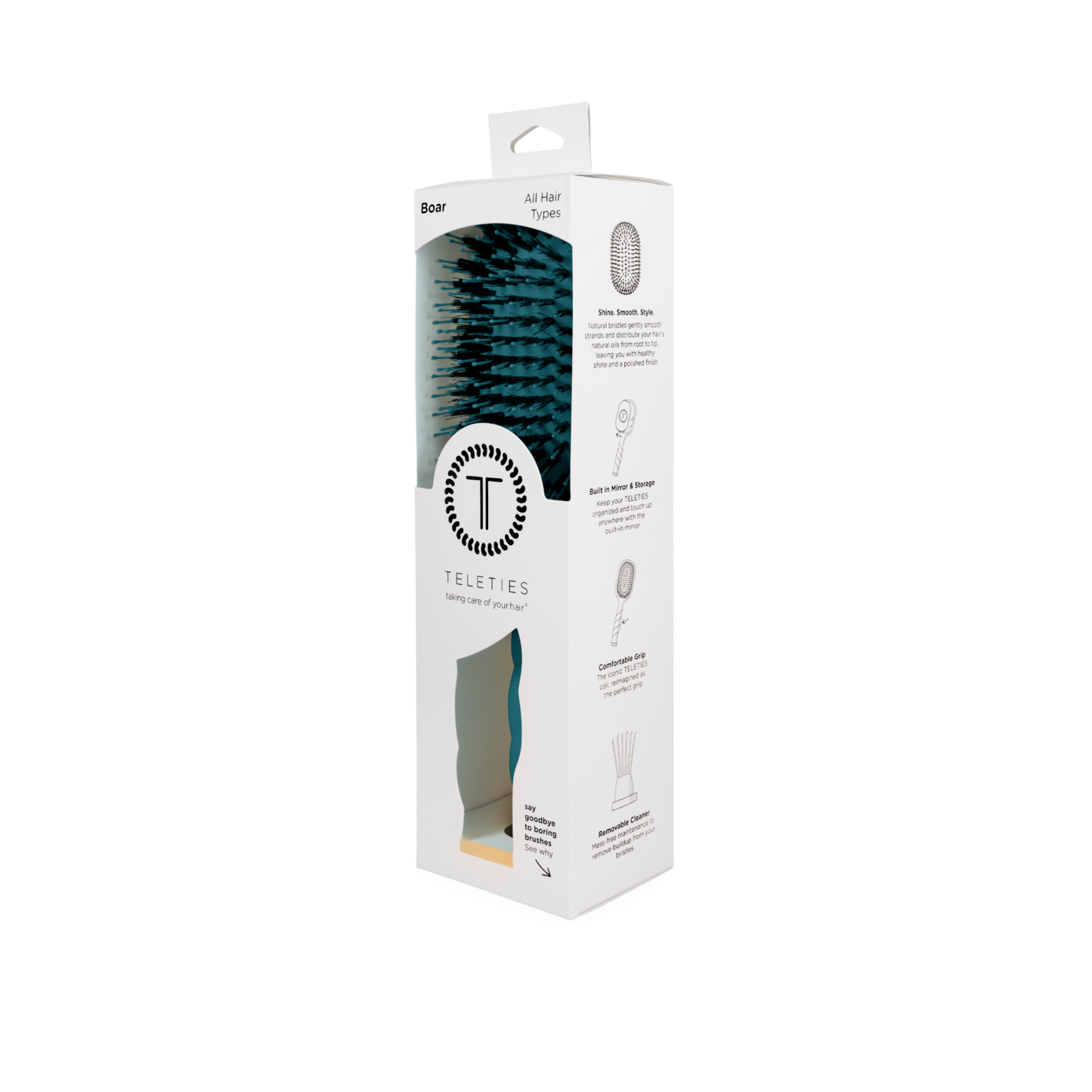 TELETIES - Boar Bristle Hair Brush - Teal With It