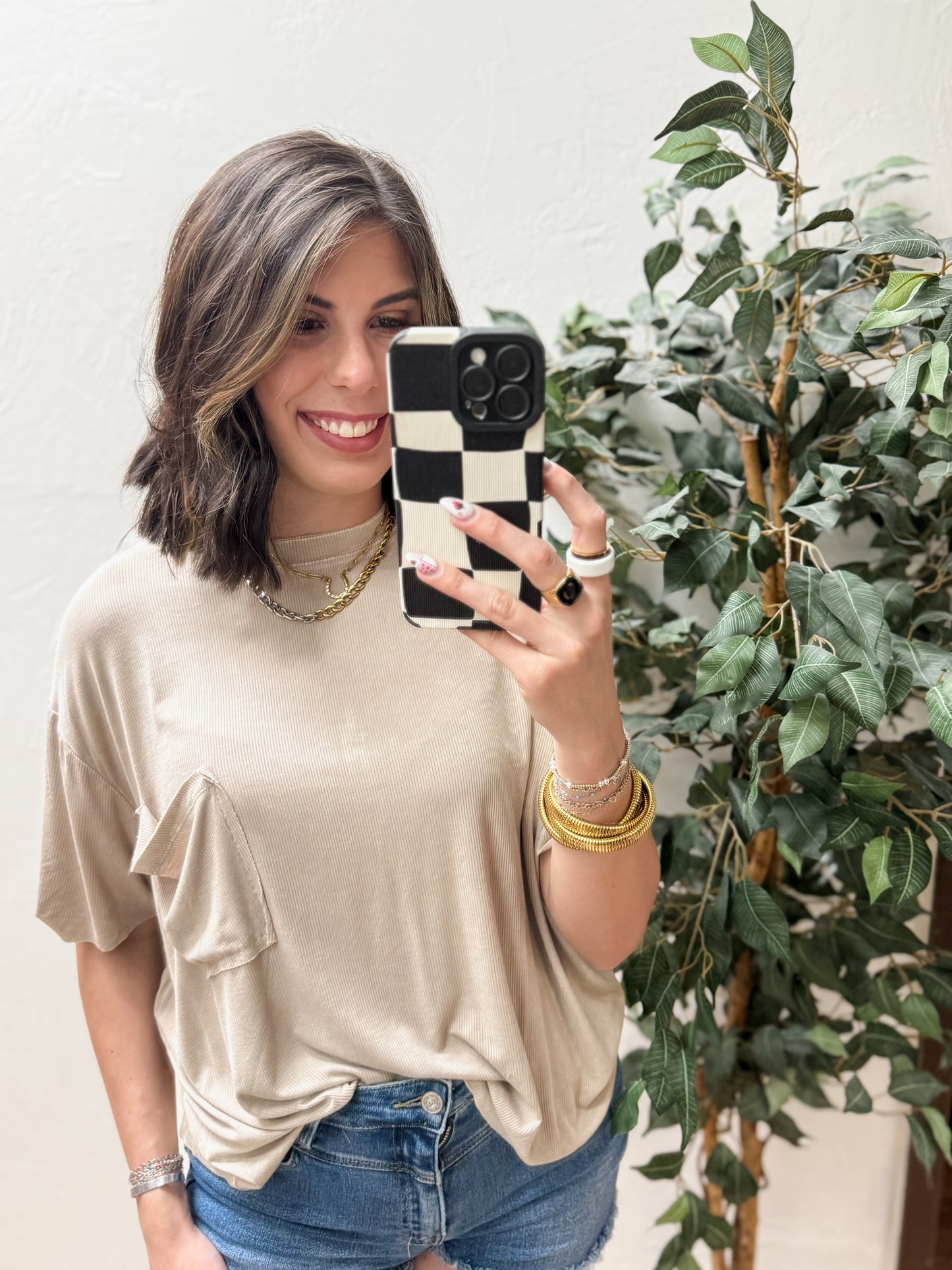 The Kora Acid Wash Ribbed Cuffed Tee - Ash Mocha