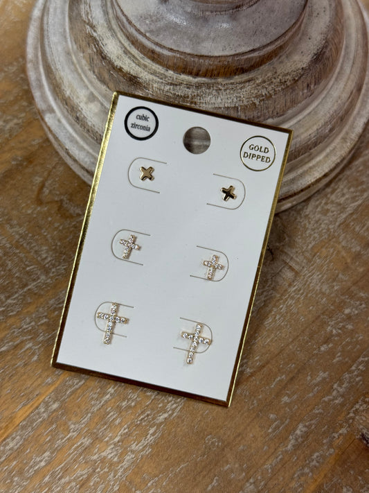 The Cross Stud Earring Set - Gold Dipped