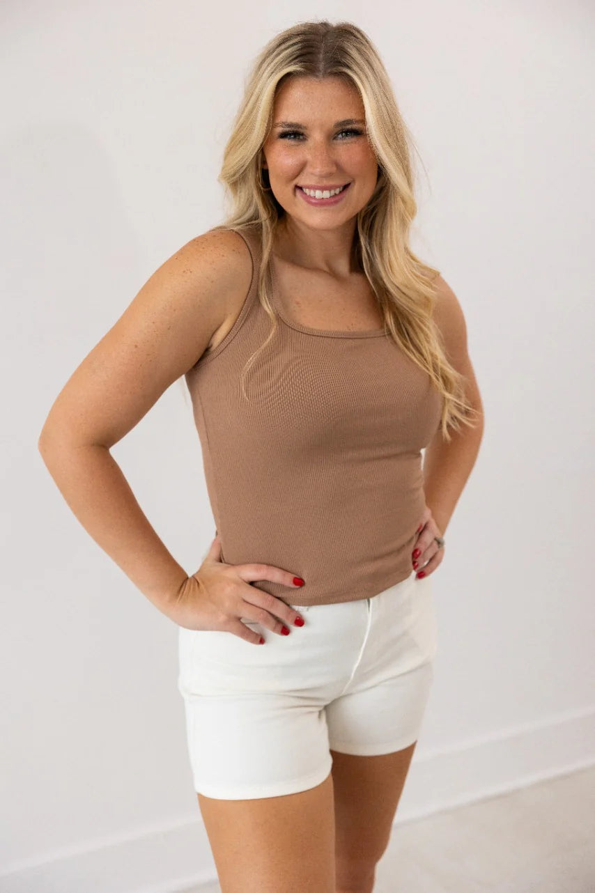 The Bella Ribbed Tank Top - Tan