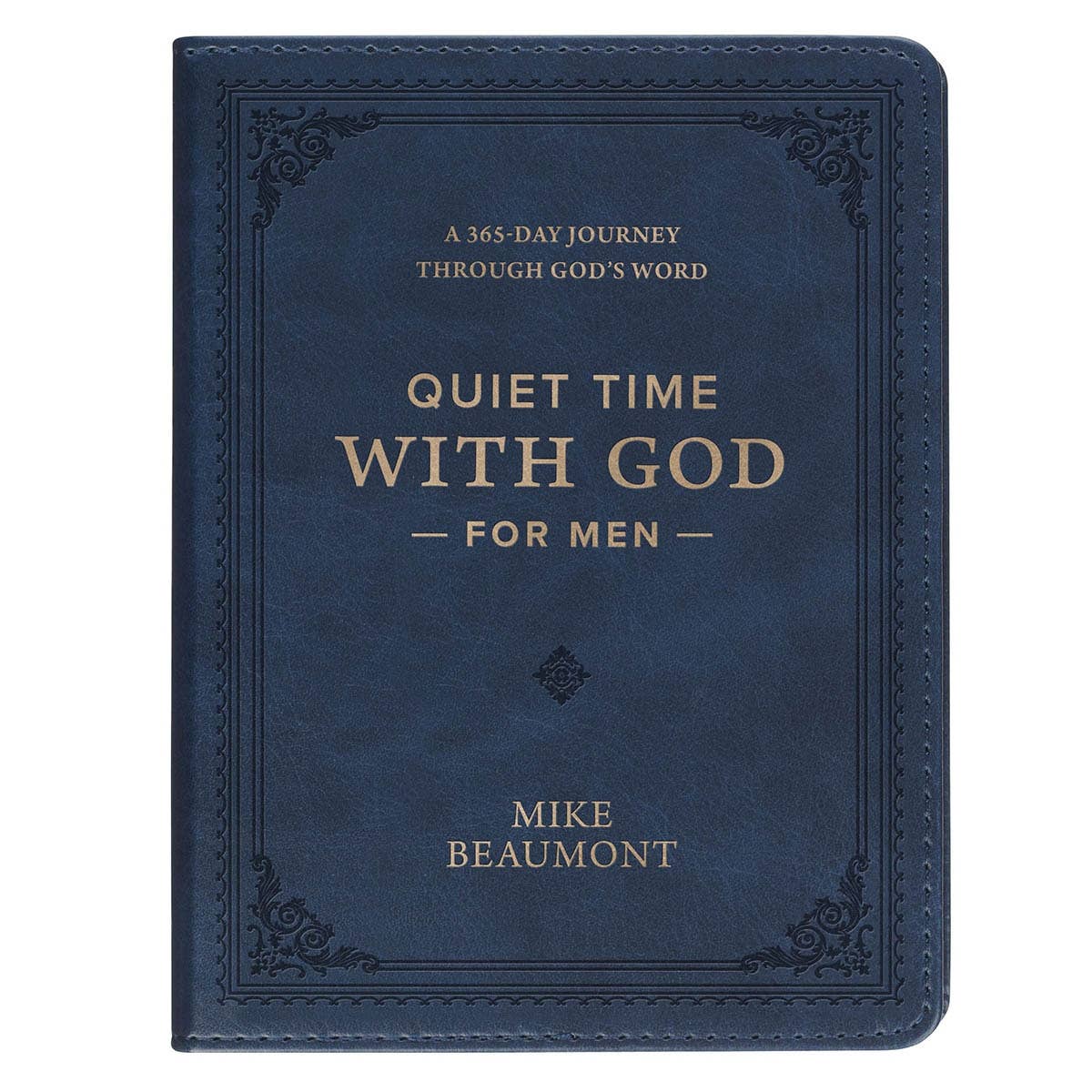 Blue book titled 'Quiet Time with God for Men' by Mike Beaumont on a white background