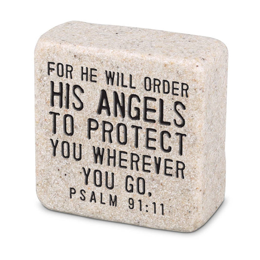 His Angels to Protect You - Stone Block Plaque, Psalms 91:11
