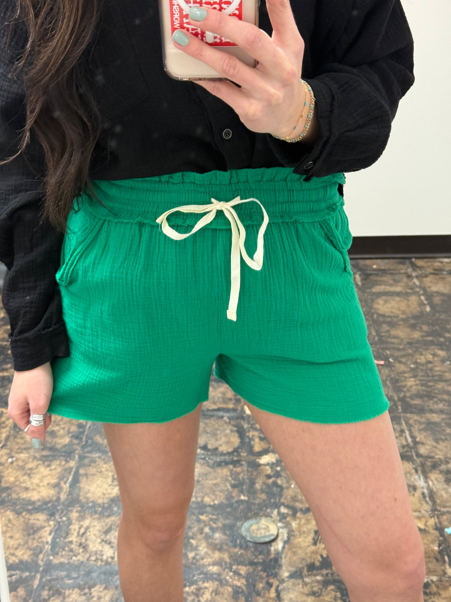 FINAL SALE - The Monica Gauze Shorts - Kelly Green