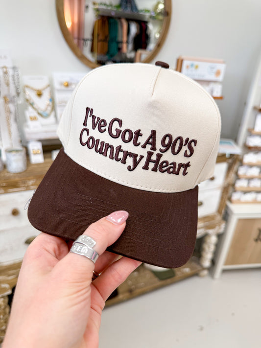 The 90's Country Heart Embroidered Hat - Brown