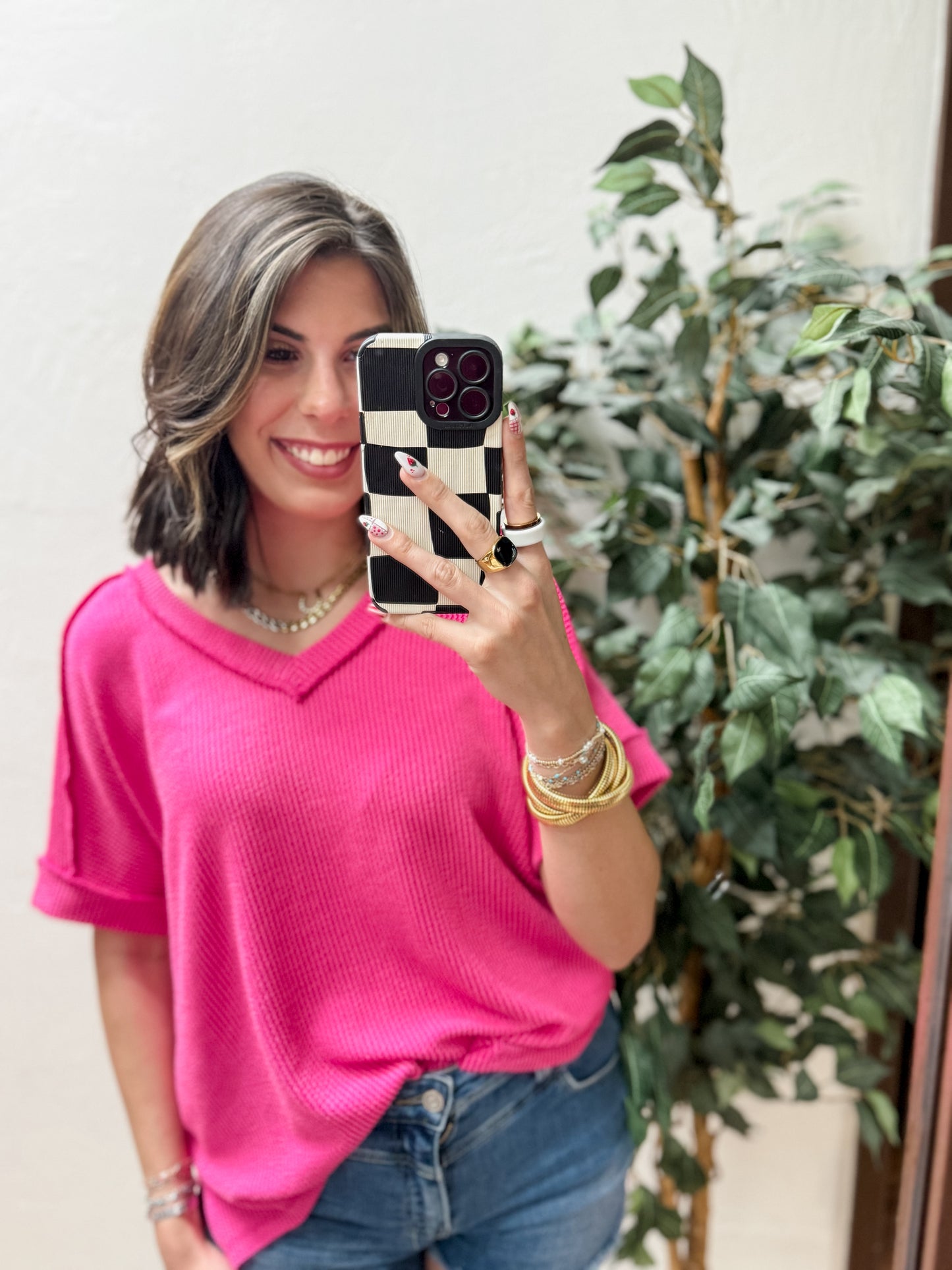 The Roxie Corded Top - Hot Pink