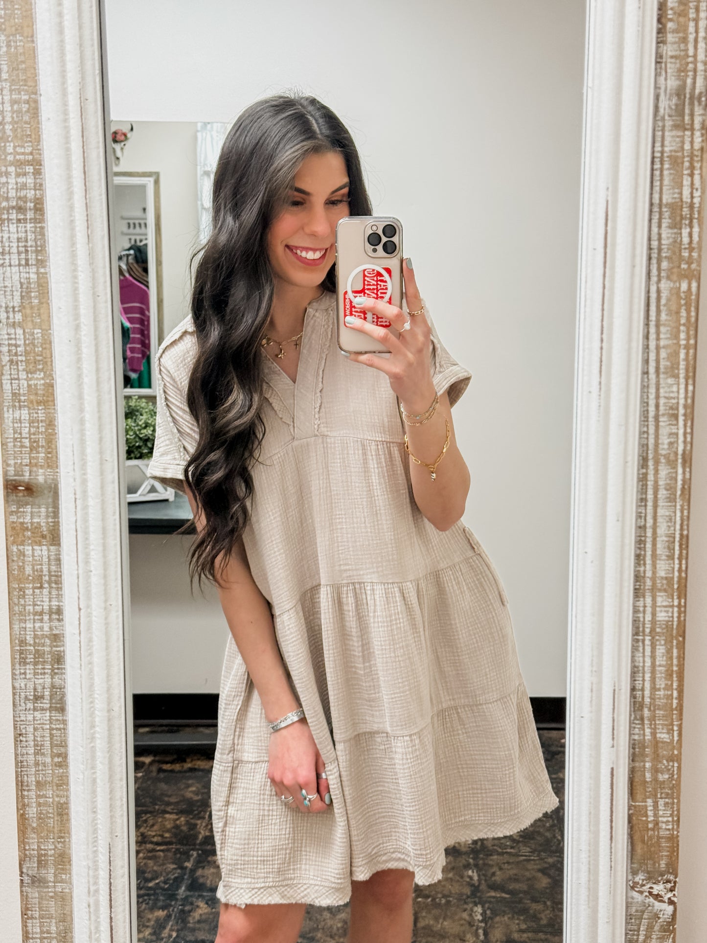 The Dani Gauze V-Neck Dress - Ash Mocha