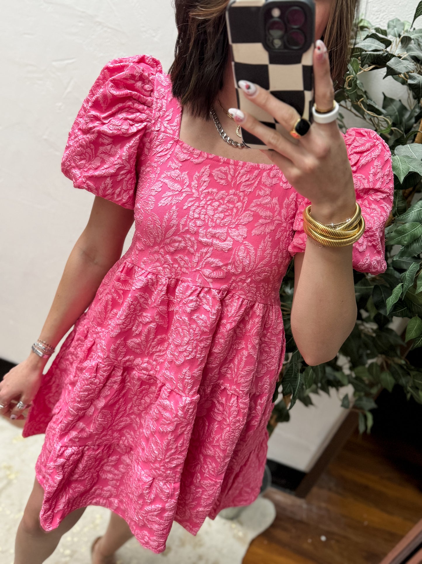 The Dolly Doll Jacquard Dress - Pink