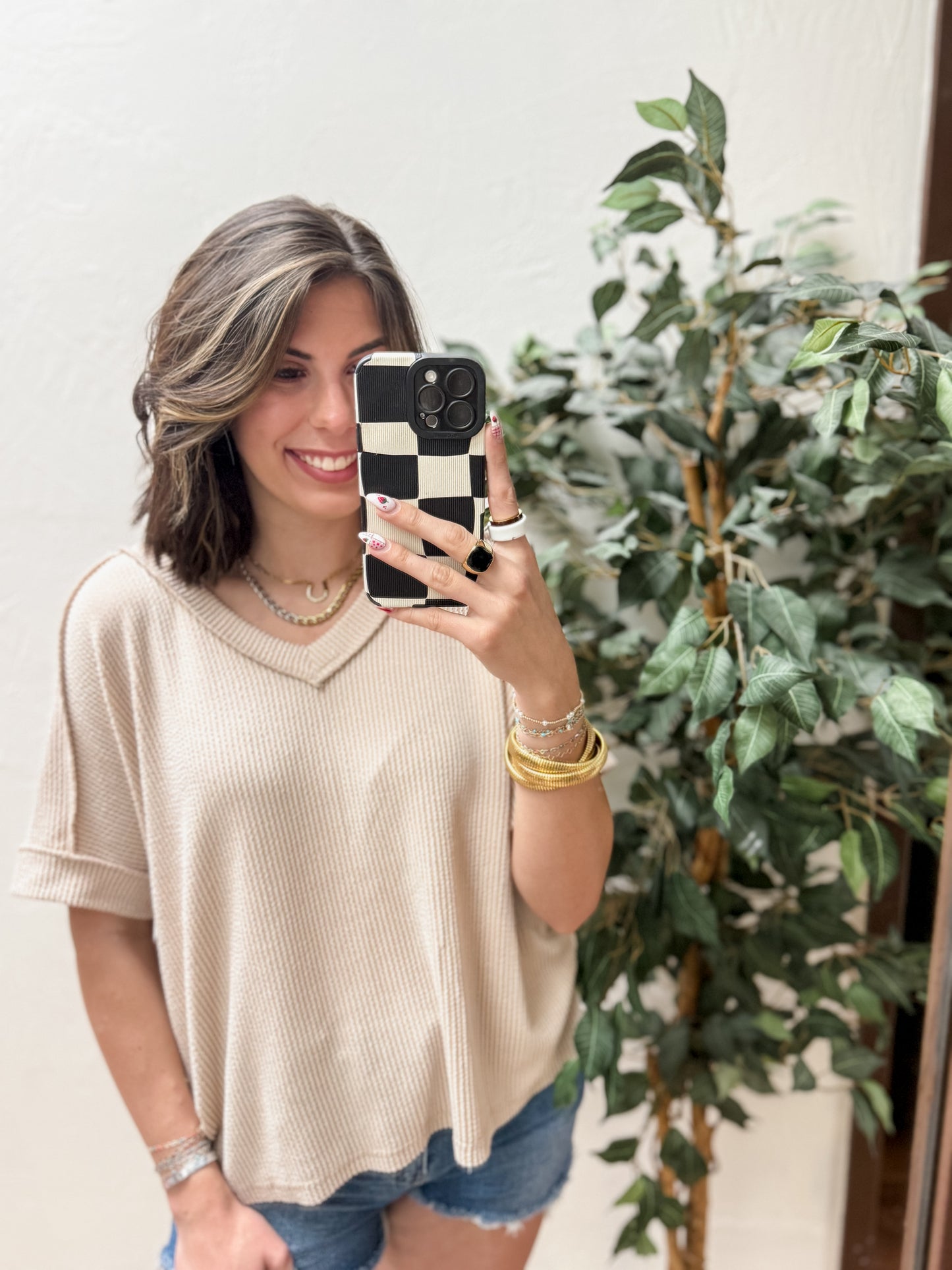 The Roxie Corded Top - Sand Beige