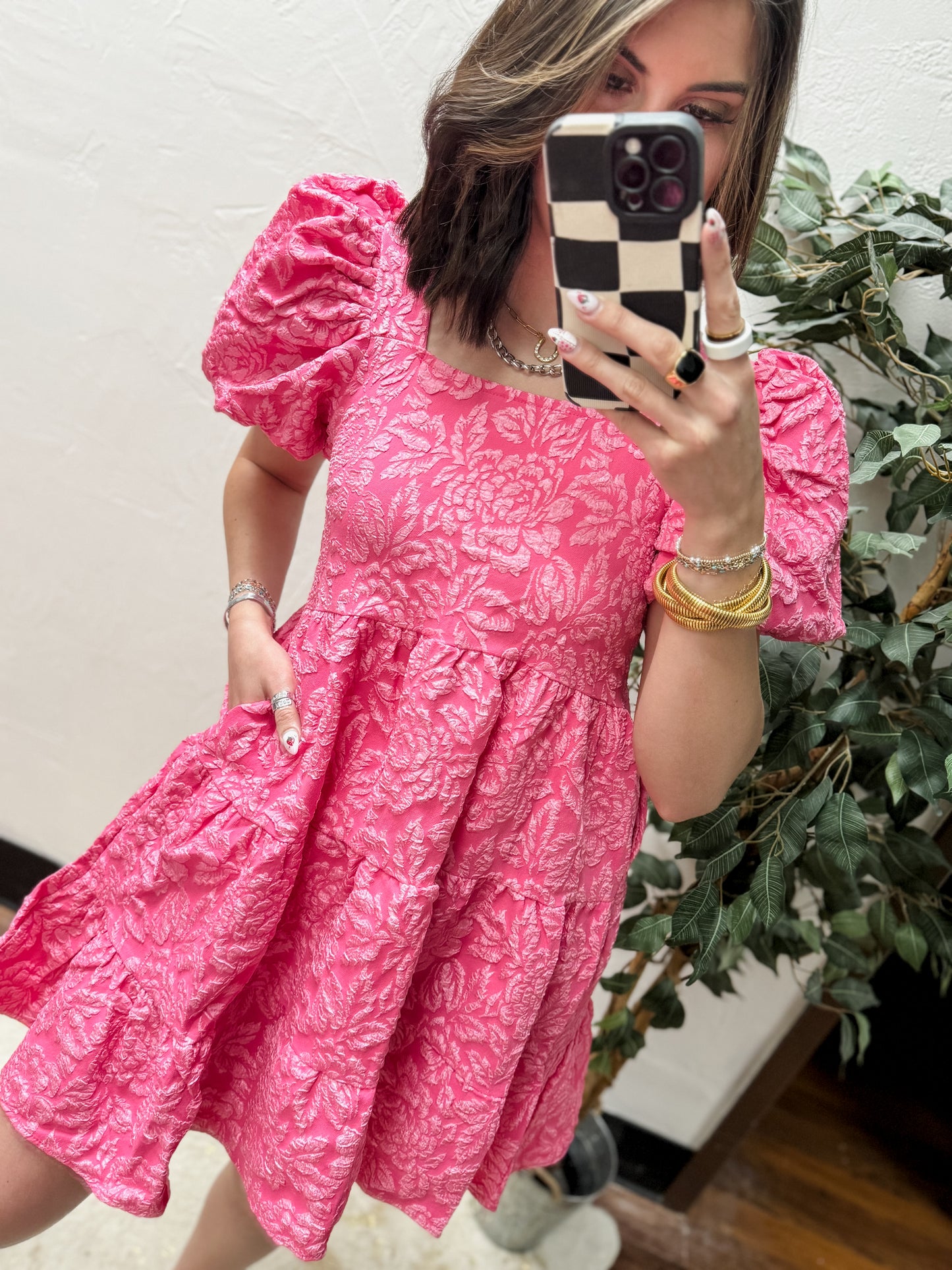 The Dolly Doll Jacquard Dress - Pink