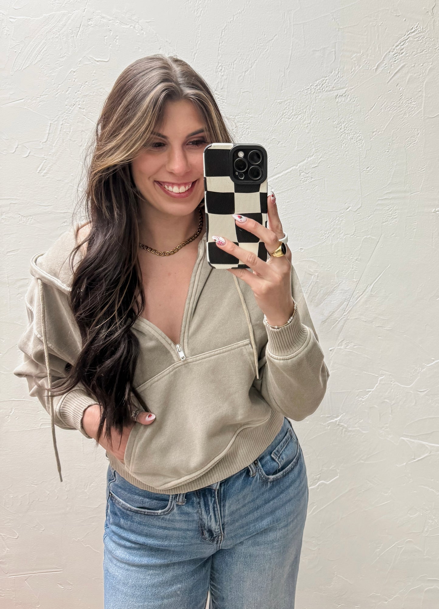 The Lilah Half Zip Kangaroo Pocket Hoodie - Ash Mocha