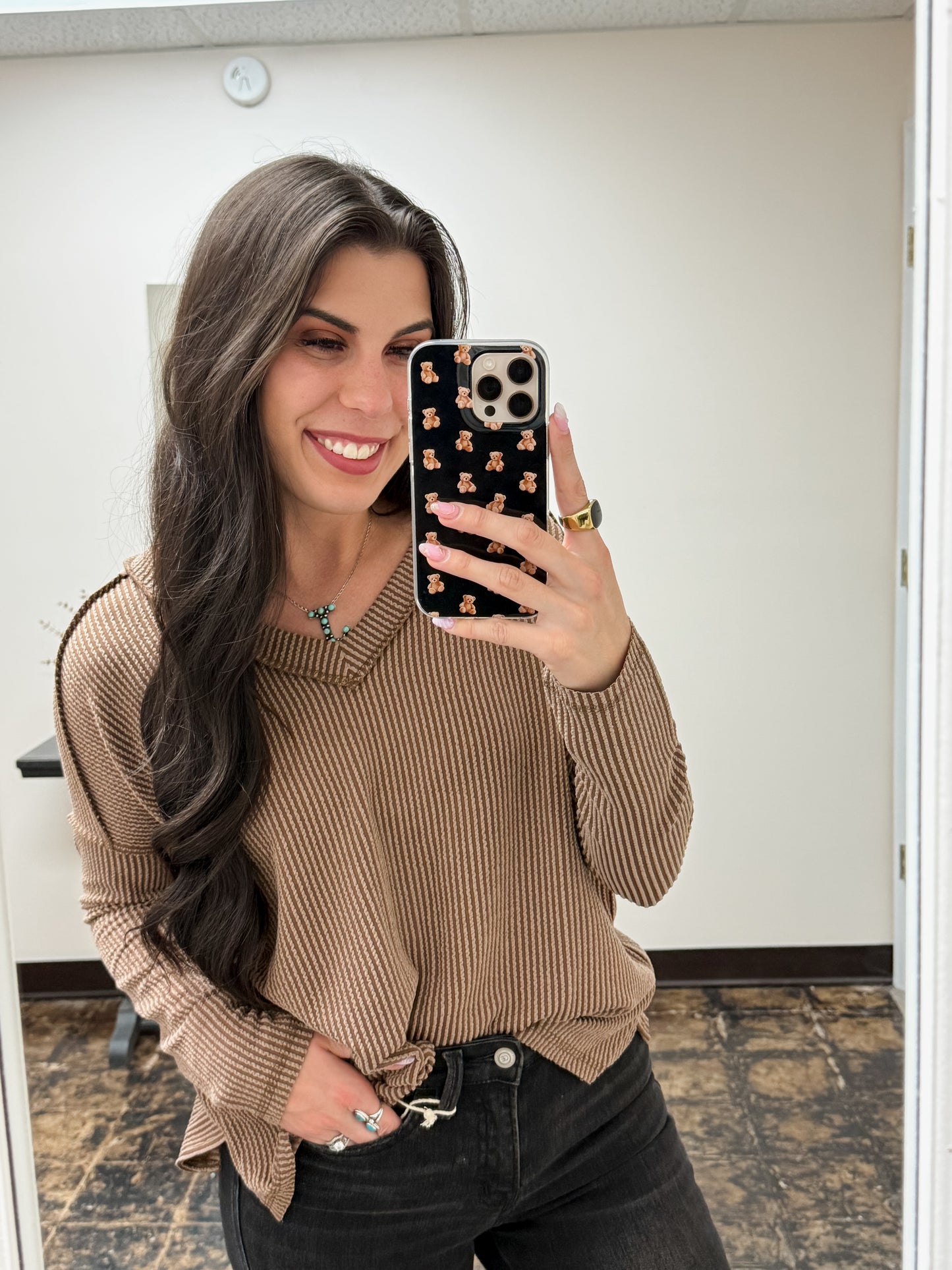 The Ansleigh Corded Long Sleeve Top - Brown