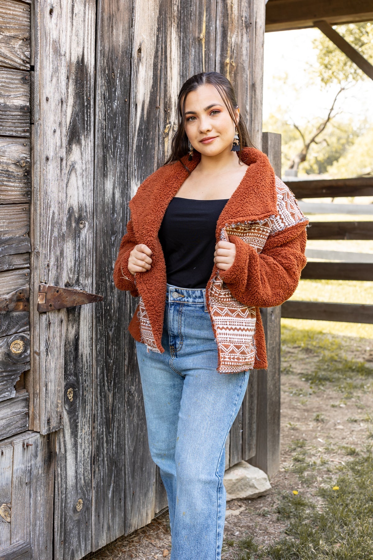 FINAL SALE - The Cherokee Cabin Aztec Sherpa - Rust