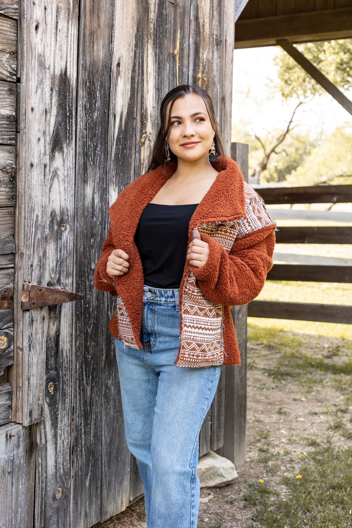 FINAL SALE - The Cherokee Cabin Aztec Sherpa - Rust