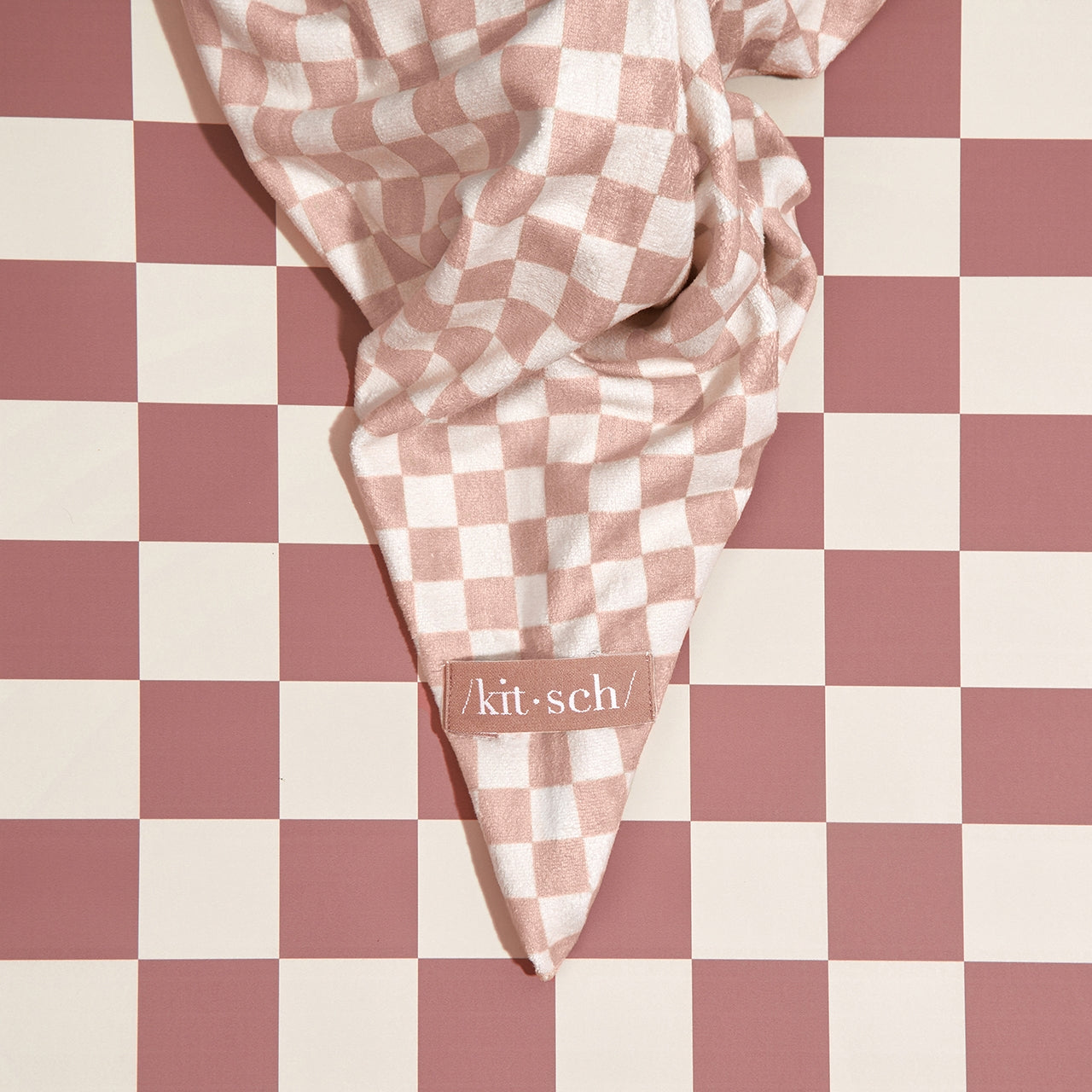 KITSCH - Extra Large Quick-Dry Hair Towel Wrap - Terracotta Checker