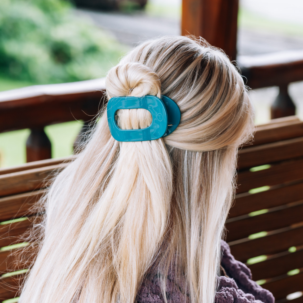 TELETIES - Medium Flat Round Hair Clip - Teal With It
