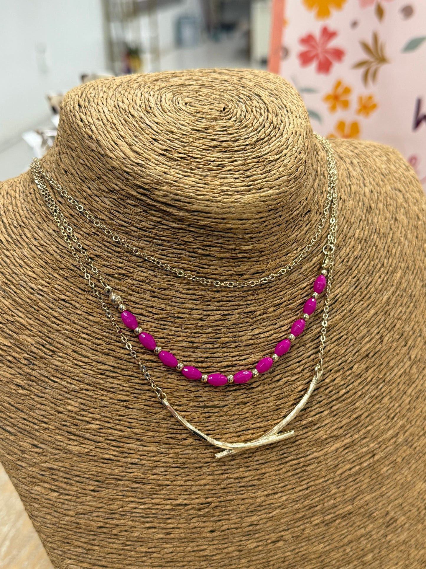 The Lynae Necklace - Gold/Fuchsia