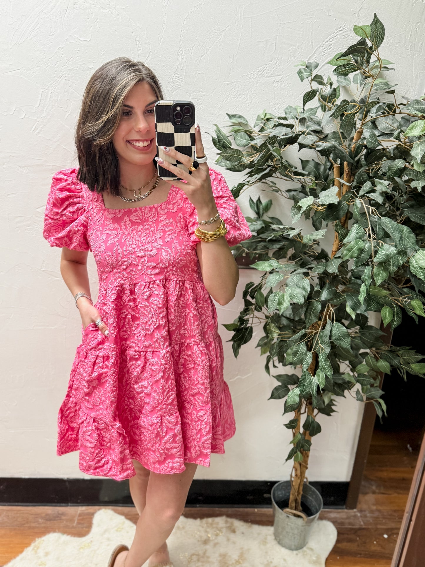 The Dolly Doll Jacquard Dress - Pink