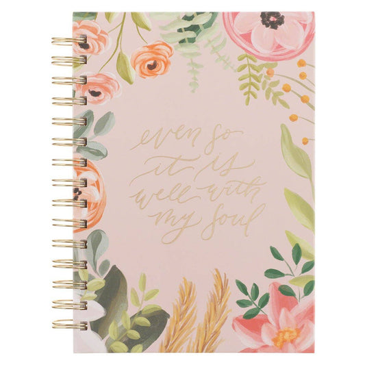 Spiral Bound Journal with floral design and text on a white background
