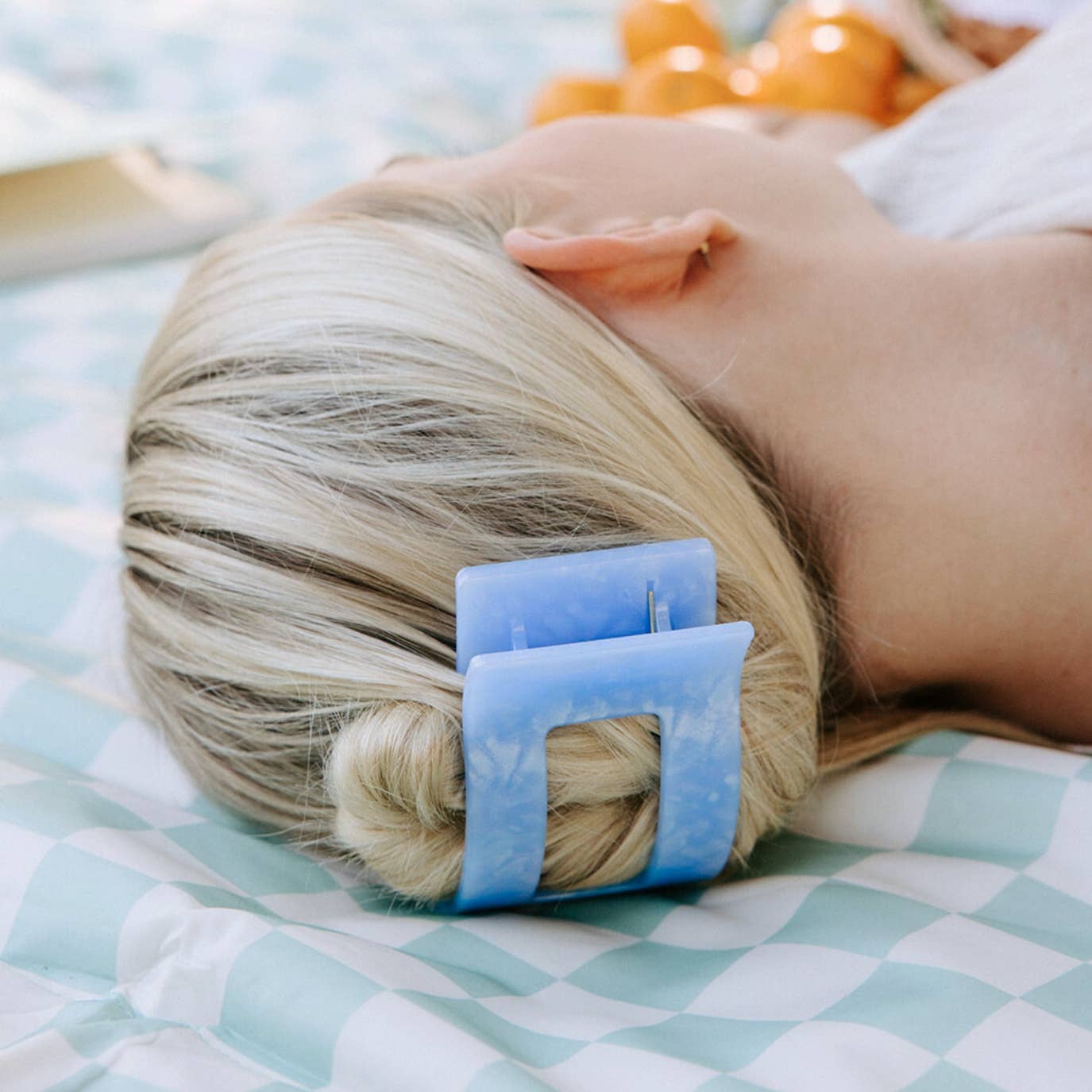 TELETIES - Large Flat Rectangle Hair Clip - Blue Lagoon