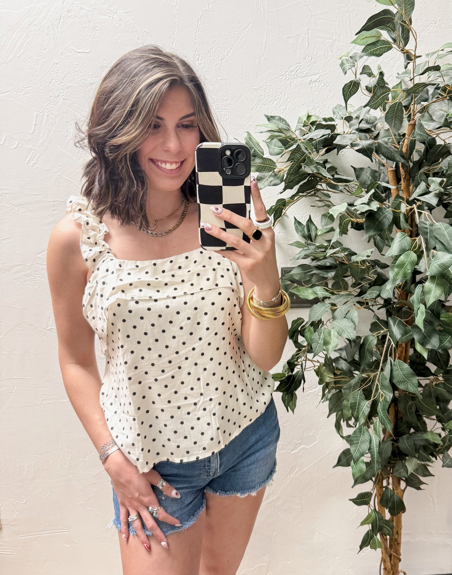 The Rebecca Flounce Tank Top - Polka Dot